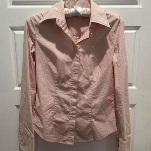 pink and white button up